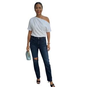 7 For All Mankind Blue Denim Easy Slim Cotton Straight Leg Jeans Size: 26